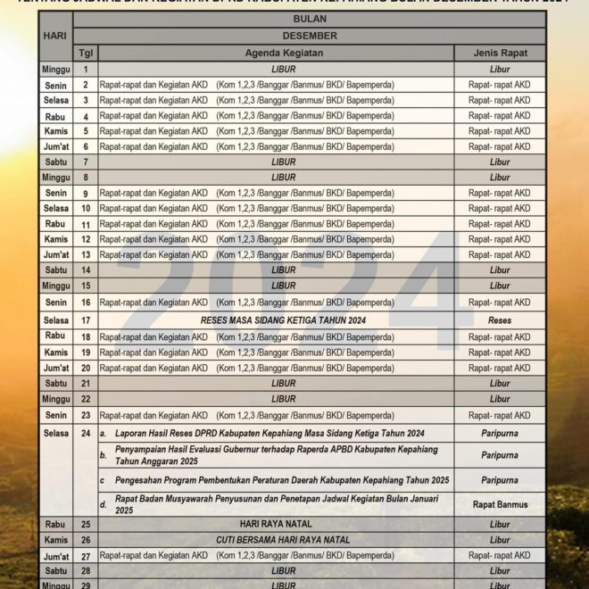 Jadwal dan Kegiatan DPRD Kepahiang Desember 2024