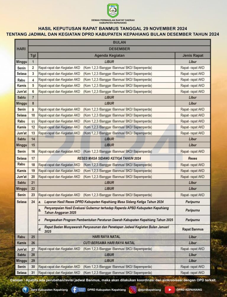 Jadwal dan Kegiatan DPRD Kepahiang Desember 2024